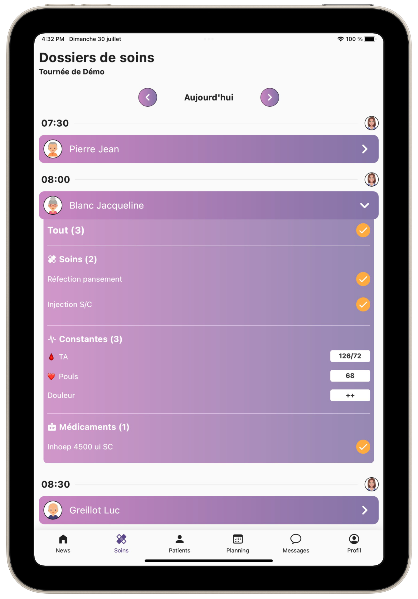 Vue du cabinet Infeelib sur iPad